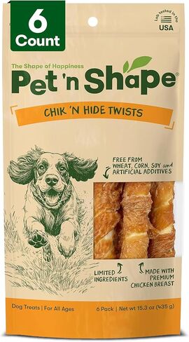 Pet 'n Shape Chik 'n Hide Twist - Chicken Wrapped Rawhide Natural Dog Treats, Large, 6 Count in Saudi Arabia