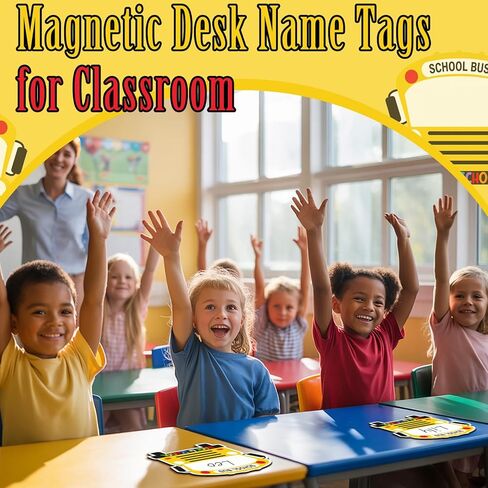 Geyoga 48 Pcs Magnetic Name Tags for Classroom Reusable Dry Erase Labels with 6 Colors School Bus Shaped Thickened Magnetic Back Name Plates for Locker Classroom Desks Whiteboard Fridge Supplies in Kuwait