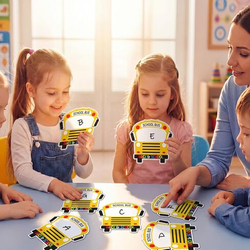 Geyoga 48 Pcs Magnetic Name Tags for Classroom Reusable Dry Erase Labels with 6 Colors School Bus Shaped Thickened Magnetic Back Name Plates for Locker Classroom Desks Whiteboard Fridge Supplies in Kuwait