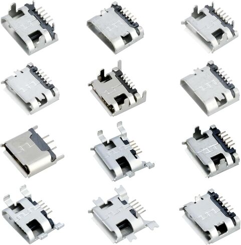 60 قطعة 12 أنواع مايكرو USB ميناء مآخذ طقم توصيل 5 دبوس جاك موصل مقبس USB لحام إصلاح استبدال التكيف in Kuwait