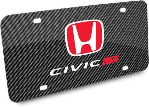 صورة iPick لسيارة Honda Civic Si ذات مظهر من ألياف الكربون باللون الأسود ولوحة ترخيص معدنية من الألومنيوم خاصة in Kuwait