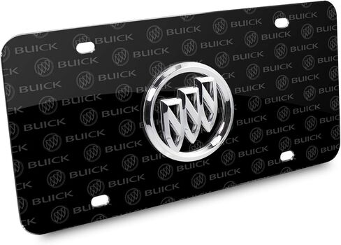 صورة iPick لشعار Buick ثلاثي الأبعاد على لوحة ترخيص من الألومنيوم باللون الأسود بنمط الشعار - مرخصة رسميًا in Kuwait