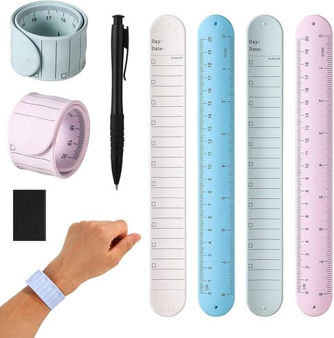 4pcs Wrist Notepad, 9.37x1.18x0.1in Silicone Reusable Notes Memo Wristband Erasable Wearable to Do List Bracelet with Pen Eraser Slap Ruler for Students Nurses Daily Study Work in Saudi Arabia