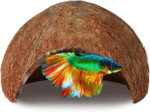 SunGrow Betta Fish Cave, Habitat Made from Coconut Shell, Soft-Textured Smooth Edged Spacious Hideout, for Resting and Breeding, 1 Pc in Saudi Arabia