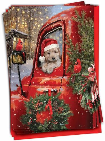 The Best Card Company 12 Christmas Greeting Cards Boxed Set with 5 x 7 Inch Envelopes (1 Design, 12 Each) Red Truck Puppies C3375EXSG-B12x1 in Saudi Arabia