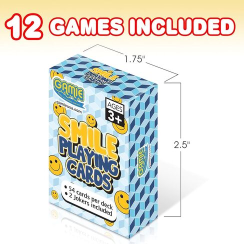 Gamie Mini Smile Playing Cards Deck - Pack of 12-2.5 Inches Tall - Blue Checkerboard Background - Poker-Casino Cards - Carnival Prize, Party Favor and Gift Idea for Kids Ages 3+ in Kuwait