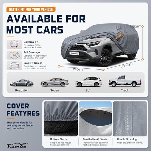 Car Cover Waterproof All-Weather,Outdoor Full Exterior Automobiles SUV(Length 182-190 inch) with Windshield Sun Shade Universal Fit Toyota RAV4,CRV,Model Y,Q5,Equinox,Rogue etc in Kuwait