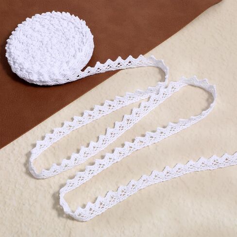 11 Yards White Lace Ribbon, 0.6 Inch Wide Vintage Cotton White Lace Trim for Sewing Decorative Trim Crochet Sewing Laces for Crafts Ribbon Laces Clothes Bridal Wedding Decoration Packaging Scrapbook in Kuwait