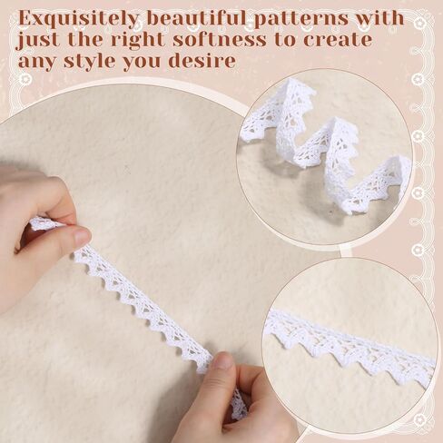 11 Yards White Lace Ribbon, 0.6 Inch Wide Vintage Cotton White Lace Trim for Sewing Decorative Trim Crochet Sewing Laces for Crafts Ribbon Laces Clothes Bridal Wedding Decoration Packaging Scrapbook in Kuwait