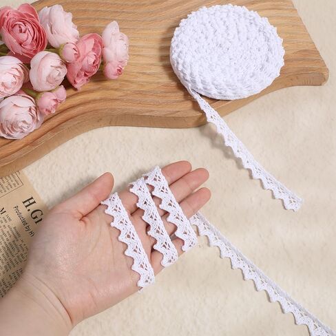 11 Yards White Lace Ribbon, 0.6 Inch Wide Vintage Cotton White Lace Trim for Sewing Decorative Trim Crochet Sewing Laces for Crafts Ribbon Laces Clothes Bridal Wedding Decoration Packaging Scrapbook in Kuwait