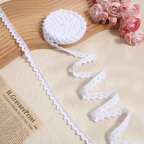 11 Yards White Lace Ribbon, 0.6 Inch Wide Vintage Cotton White Lace Trim for Sewing Decorative Trim Crochet Sewing Laces for Crafts Ribbon Laces Clothes Bridal Wedding Decoration Packaging Scrapbook in Kuwait