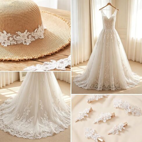 2 Yards White Lace Appliques, Lace Trim with Sequins Laces Appliques Embellishments Laces Applique Floral Embroidered Fabric for Wedding Dresses Gown Sewing DIY Crafts Decoration(2.36" Wide) in Saudi Arabia