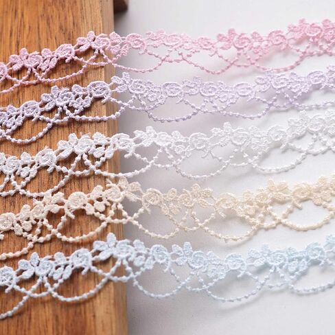 10 Yards(20mm/0.78" Wide) Ultra-Narrow Colors Flower Lace Trim Ribbon for Enhanced DIY, Sewing, Crafting, Home Decor, and Flower Embellishments – 2 Yards Each（5 Colors Mixed） in Saudi Arabia