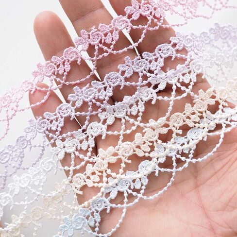10 Yards(20mm/0.78" Wide) Ultra-Narrow Colors Flower Lace Trim Ribbon for Enhanced DIY, Sewing, Crafting, Home Decor, and Flower Embellishments – 2 Yards Each（5 Colors Mixed） in Saudi Arabia
