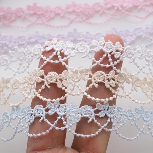 10 Yards(20mm/0.78" Wide) Ultra-Narrow Colors Flower Lace Trim Ribbon for Enhanced DIY, Sewing, Crafting, Home Decor, and Flower Embellishments – 2 Yards Each（5 Colors Mixed） in Saudi Arabia