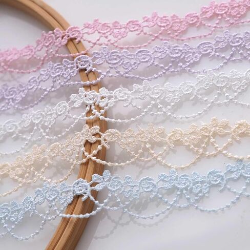 10 Yards(20mm/0.78" Wide) Ultra-Narrow Colors Flower Lace Trim Ribbon for Enhanced DIY, Sewing, Crafting, Home Decor, and Flower Embellishments – 2 Yards Each（5 Colors Mixed） in Saudi Arabia