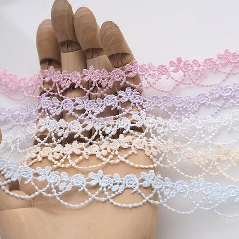 10 Yards(20mm/0.78" Wide) Ultra-Narrow Colors Flower Lace Trim Ribbon for Enhanced DIY, Sewing, Crafting, Home Decor, and Flower Embellishments – 2 Yards Each（5 Colors Mixed） in Saudi Arabia