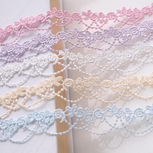 10 Yards(20mm/0.78" Wide) Ultra-Narrow Colors Flower Lace Trim Ribbon for Enhanced DIY, Sewing, Crafting, Home Decor, and Flower Embellishments – 2 Yards Each（5 Colors Mixed） in Saudi Arabia