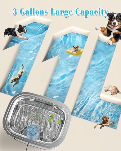 Stainless Steel Dog Water Fountain, 3 Gallon Extra Large Pet Fountains for Large Dogs, Great Dane Waterer Automatic Dog Bowl Dispenser,Filter Drinking Bowls for Multi Pets, Easy to Clean, Quiet Pump in Saudi Arabia