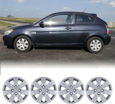 أغطية عجلات فولاذية مقاس 14 بوصة من Nixon لسيارة Hyundai Accent Sedan/Hatchback 2008-2011، مجموعة أغطية عجلات مقاس 14 بوصة مكونة من 4 قطع، تركيب مثبت بمسامير من مادة البولي بروبيلين (ورنيش) in Kuwait