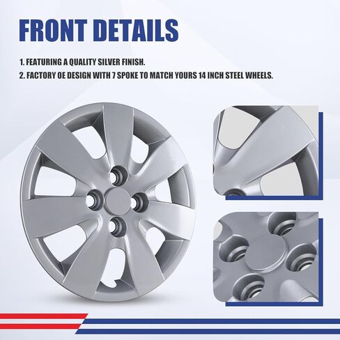 أغطية عجلات فولاذية مقاس 14 بوصة من Nixon لسيارة Hyundai Accent Sedan/Hatchback 2008-2011، مجموعة أغطية عجلات مقاس 14 بوصة مكونة من 4 قطع، تركيب مثبت بمسامير من مادة البولي بروبيلين (ورنيش) in Kuwait