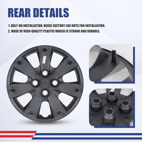 أغطية عجلات فولاذية مقاس 14 بوصة من Nixon لسيارة Hyundai Accent Sedan/Hatchback 2008-2011، مجموعة أغطية عجلات مقاس 14 بوصة مكونة من 4 قطع، تركيب مثبت بمسامير من مادة البولي بروبيلين (ورنيش) in Kuwait