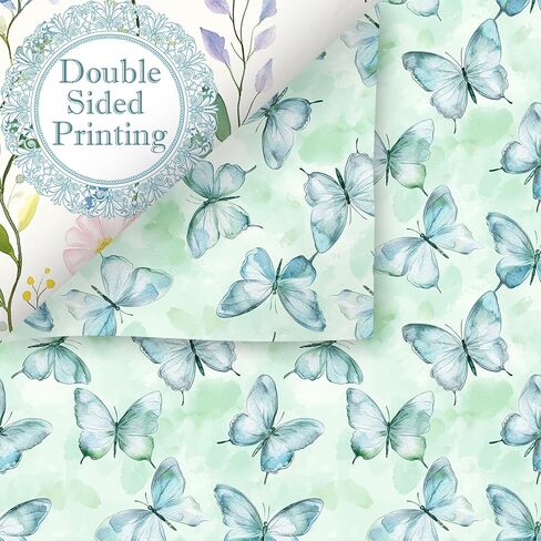 24 Sheets Spring Floral Butterfly Scrapbook Paper, Wildflower Birds Decorative Craft Paper Folded Flat for Spring Birthday Baby Shower Card Making Photo Album Decor, 12'' x 12'' in Saudi Arabia