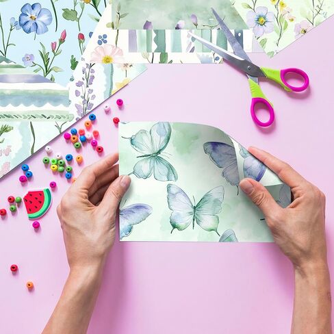 24 Sheets Spring Floral Butterfly Scrapbook Paper, Wildflower Birds Decorative Craft Paper Folded Flat for Spring Birthday Baby Shower Card Making Photo Album Decor, 12'' x 12'' in Saudi Arabia