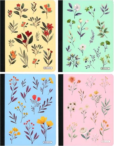 BAZIC PRODUCTS C/R 100 Count Floral Composition Book, for School Notes Office, Set of 4 in Kuwait