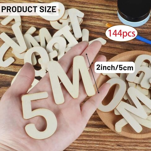 Wood Letters 2 Inch, 144 Pcs Unfinished Wooden Alphabet & Numbers for Crafts, DIY Painting, Kids Spelling Learning - Bulk Set for Home Decor (144pcs/set) in Saudi Arabia