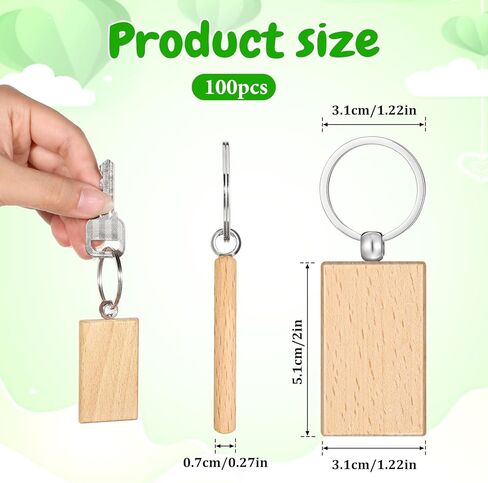 100Pcs Wood Keychain Blank, Unfinished Laser Engraving Blanks with Key Rings Key Tag Rectangular Keychain Ring Tag Wooden Sign Bulk for DIY, Crafts Gift, Pet Tags in Saudi Arabia