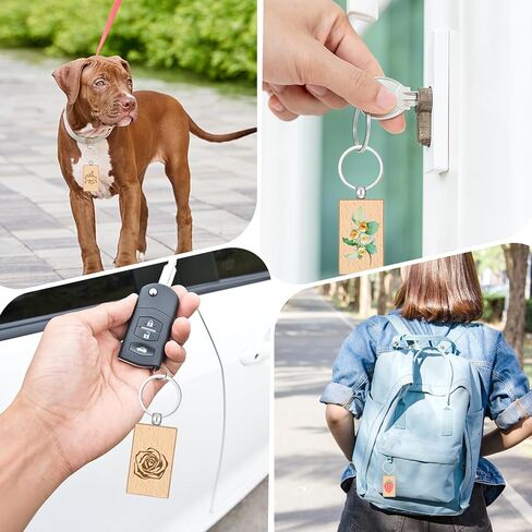 100Pcs Wood Keychain Blank, Unfinished Laser Engraving Blanks with Key Rings Key Tag Rectangular Keychain Ring Tag Wooden Sign Bulk for DIY, Crafts Gift, Pet Tags in Saudi Arabia