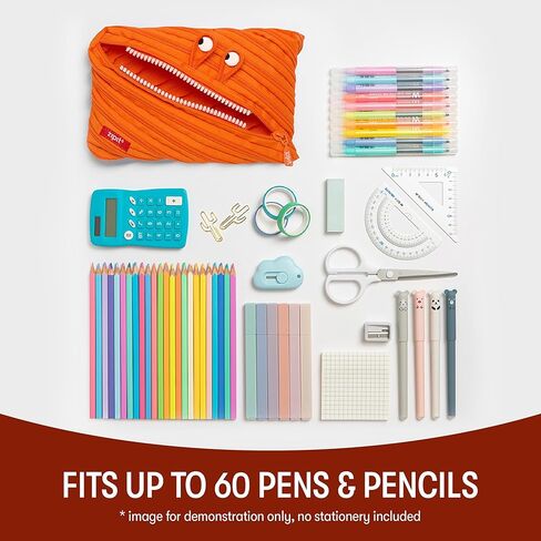 ZIPIT Monster Large Pencil Case for Boys, Cute Zipper Pouch for Kids Girls and Teens, Stationery Bag for School ,Orange in Saudi Arabia