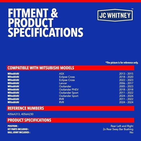 JC Whitney JFBAJCWCA00676 مجموعة من 2 جلبة قضيب Sway (خلفي يسار ويمين) - متوافقة مع Mitsubishi Outlander 05-23، Outlander Sport 11-22&24، Eclipse Cross 18-20&22-23، Lancer 06-17 in Kuwait