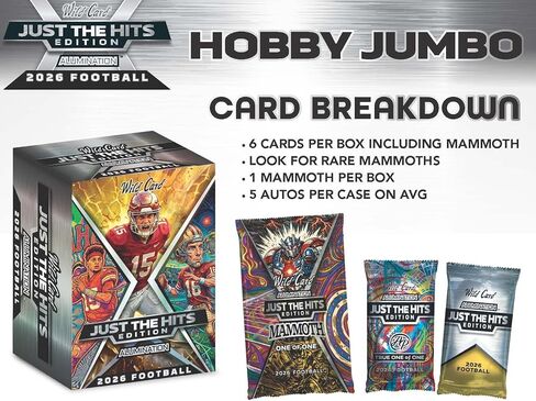 2026 Wild Card صندوق بطاقات التداول Just the Hits Jumbo Alumination Edition (1 بطاقة Mammoth 1/1 لكل صندوق) in Kuwait