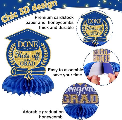 12 Pcs Last Day of School Decorations Honeycomb Centerpieces End of Year Centerpiece Graduation Party Supplies Graduation Hats Congrats Honeycomb Party Decor Table Topper for 2026 Grads Parties Favors in Kuwait