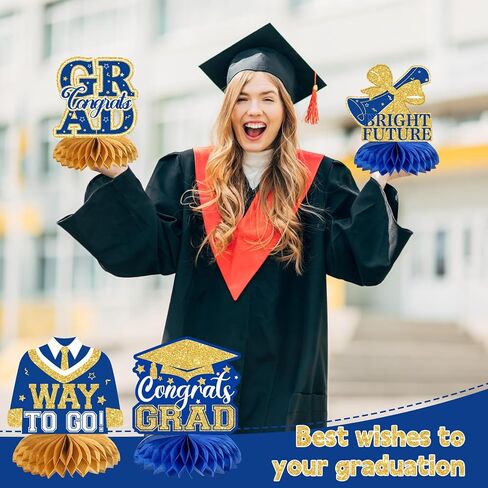12 Pcs Last Day of School Decorations Honeycomb Centerpieces End of Year Centerpiece Graduation Party Supplies Graduation Hats Congrats Honeycomb Party Decor Table Topper for 2026 Grads Parties Favors in Kuwait