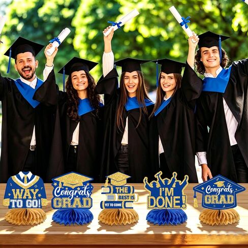 12 Pcs Last Day of School Decorations Honeycomb Centerpieces End of Year Centerpiece Graduation Party Supplies Graduation Hats Congrats Honeycomb Party Decor Table Topper for 2026 Grads Parties Favors in Kuwait