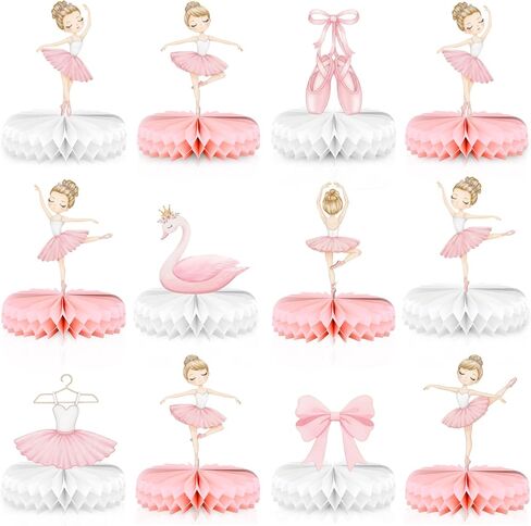Funrous 12 قطعة Ballerin قرص العسل المركزية ديكورات حفلات الباليه للطاولات Ballerin Tutu قطع مركزية ثلاثية الأبعاد لديكور سطح الطاولة لعيد الميلاد للمنزل وحفلات الزفاف وحفلات استقبال المولود الجديد in Kuwait