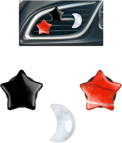 ديكور سيارة ORIESSE Moon Stars، مشابك تنفيس هواء بوهو، معطرات السيارة القابلة لإعادة الملء، 3 قطع من إكسسوارات زينة لوحة القيادة من حجر الكريستال الطبيعي، أطيب التمنيات للحبيب والصديق (الأخضر والأصفر) in Kuwait