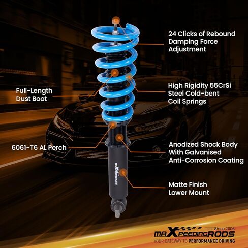 maxpeedingrods Coilover لكاديلاك CTS RWD 2003-2007، 24 مستوى مثبط قابل للتعديل كويلوفيرس طقم تعليق تبختر، ارتفاع قابل للتعديل T6 مجموعات خفض مطورة أزرق in Kuwait