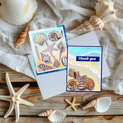 GLOBLELAND 2 Sheets Summer Marine Animal Shells Clear Stamp for Scrapbooking Sea Turtle Silicone Stamps Jellyfish Transparent Stamp Set for Card Making DIY Embossing Journaling in Kuwait