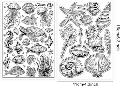 GLOBLELAND 2 Sheets Summer Marine Animal Shells Clear Stamp for Scrapbooking Sea Turtle Silicone Stamps Jellyfish Transparent Stamp Set for Card Making DIY Embossing Journaling in Kuwait