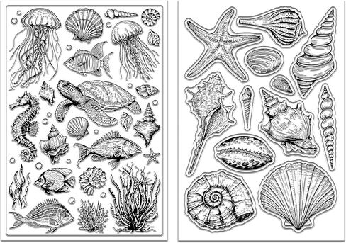 GLOBLELAND 2 Sheets Summer Marine Animal Shells Clear Stamp for Scrapbooking Sea Turtle Silicone Stamps Jellyfish Transparent Stamp Set for Card Making DIY Embossing Journaling in Kuwait