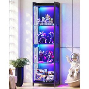 AODK 72" Tall Display Case with LED Lights, Corner Display Cabinet with Open Glass Shelves, 5-Tier Display Shelf with Industrial Mesh Sides, Curio Cabinet Shelf for Collectibles in Saudi Arabia