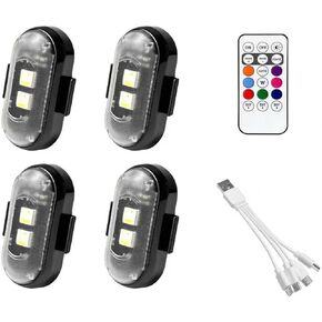 4PCS Wireless LED Strobe Lights with Remote Control, 8 Colors Anti-Collision Flashing Safety Warning Lamp, Waterproof USB Charging LED Emergency Light for Car Motorcycle Aircraft in Saudi Arabia