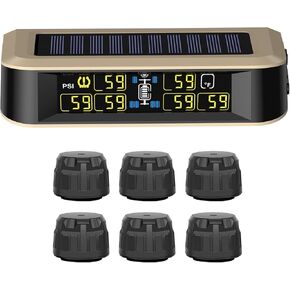 نظام مراقبة ضغط الإطارات بالطاقة الشمسية RV TPMS مع 6 أجهزة استشعار، يدعم تبديل وضع العجلة 4/6، 5 أوضاع تنبيه لمراقبة ضغط الإطارات في الوقت الحقيقي/درجة الحرارة لشاحنة مقطورة (0 ~ 199 رطل لكل بوصة مربعة) in Kuwait