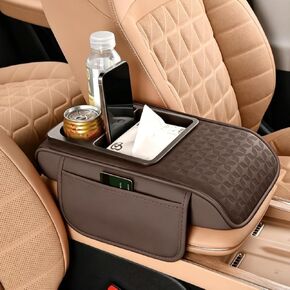Car Center Console Cover with Storage Bags, 5-in-1 Armrest Cover with Cup Holder, Tissue Box, Phone Slot, Waterproof Armrest Cushion for Car (Apricot) in Saudi Arabia