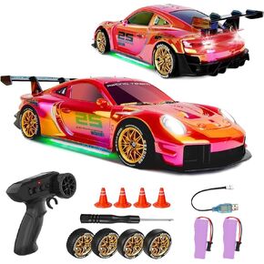 RC Drift Car,1:24 Scale Remote Control Vehicle for Kids,20KM/H 4WD High Speed RC Cars with LED Lights,2 Batteries & Drift Tires Racing Toy for Adults,Kids,Boys and Girls in Kuwait