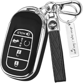 غطاء مفتاح Honda Key Fob، غطاء مفتاح مناسب لـ 2022-2026 Accord Civic CR-V HR-V Pilot Passport Ridgeline، حافظة مفاتيح واقية من مادة TPU بخمسة أزرار مع ملحقات سلسلة مفاتيح (ذهبي-أزرق) in Kuwait